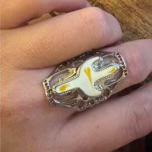 Western inspired Pewter enamel cactus ring